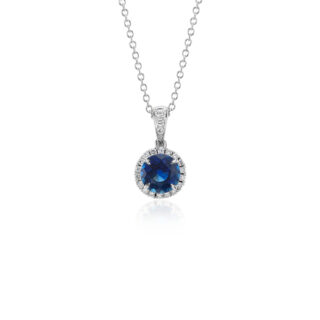 Sapphire and Micropavé Diamond Pendant in 18k White Gold (6mm)