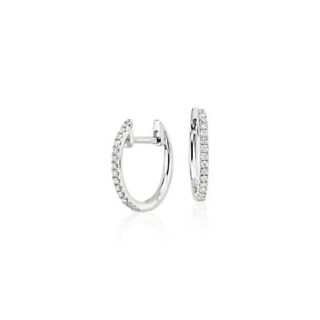 Petite Diamond Huggie Hoop Earrings in 14k White Gold (1/10 ct. tw.)