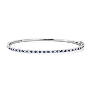 Riviera Pavé Sapphire and Diamond Bangle Bracelet in 14k White Gold (1.5mm)