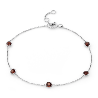 Garnet Stationed Bezel-Set Bracelet in 14k White Gold (3mm)