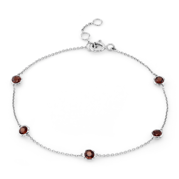 Garnet Stationed Bezel-Set Bracelet in 14k White Gold (3mm)