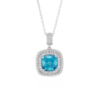 Corda Cushion-Cut Swiss Blue Topaz Halo Pendant in Sterling Silver (8mm)