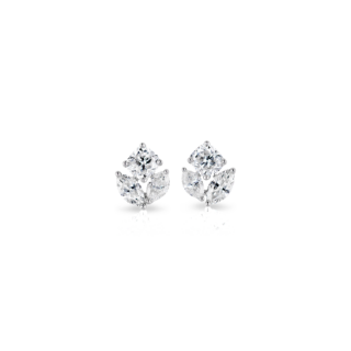 Mixed Shape Diamond Cluster Stud Earrings in 14k White Gold (1 ct. tw.)