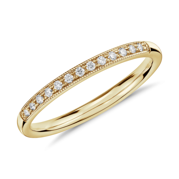 Petite Milgrain Diamond Ring in 14k Yellow Gold