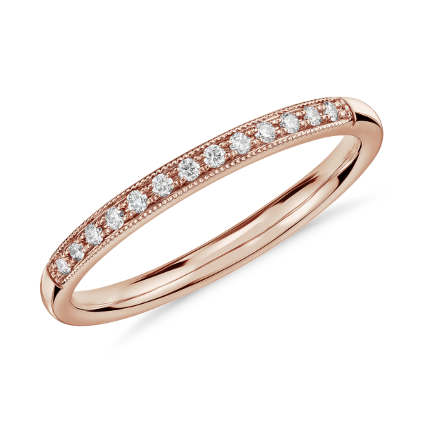 Petite Milgrain Diamond Ring in 14k Rose Gold