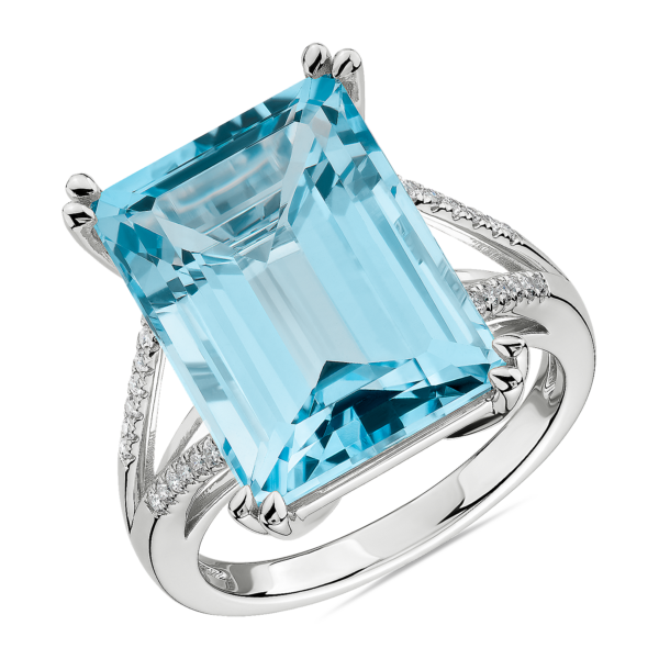 Sky Blue Topaz and Diamond Cocktail Ring in 14k White Gold