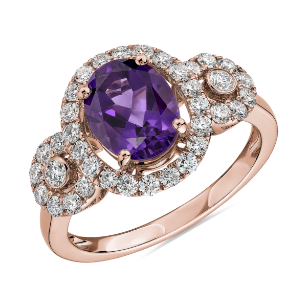 Oval Amethyst Ring with Diamonds in 14k Rose Gold