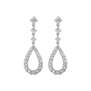 Teardrop Shape Graduated Diamond Drop Earrings in 14k White Gold (7/8 ct. tw.)