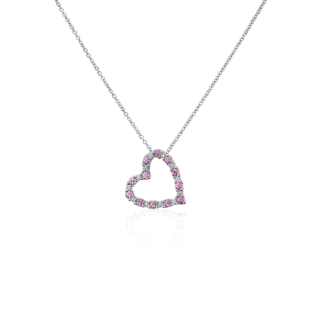 Pink Sapphire and Diamond Heart Pendant in 14k White Gold