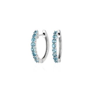 Blue Topaz Hoop Earrings in 14k White Gold