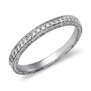 Hand-Engraved Micropavé Diamond Ring in Platinum (1/8 ct. tw.)