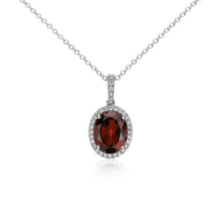 Garnet and Diamond Pendant in 14k White Gold (10x8mm)